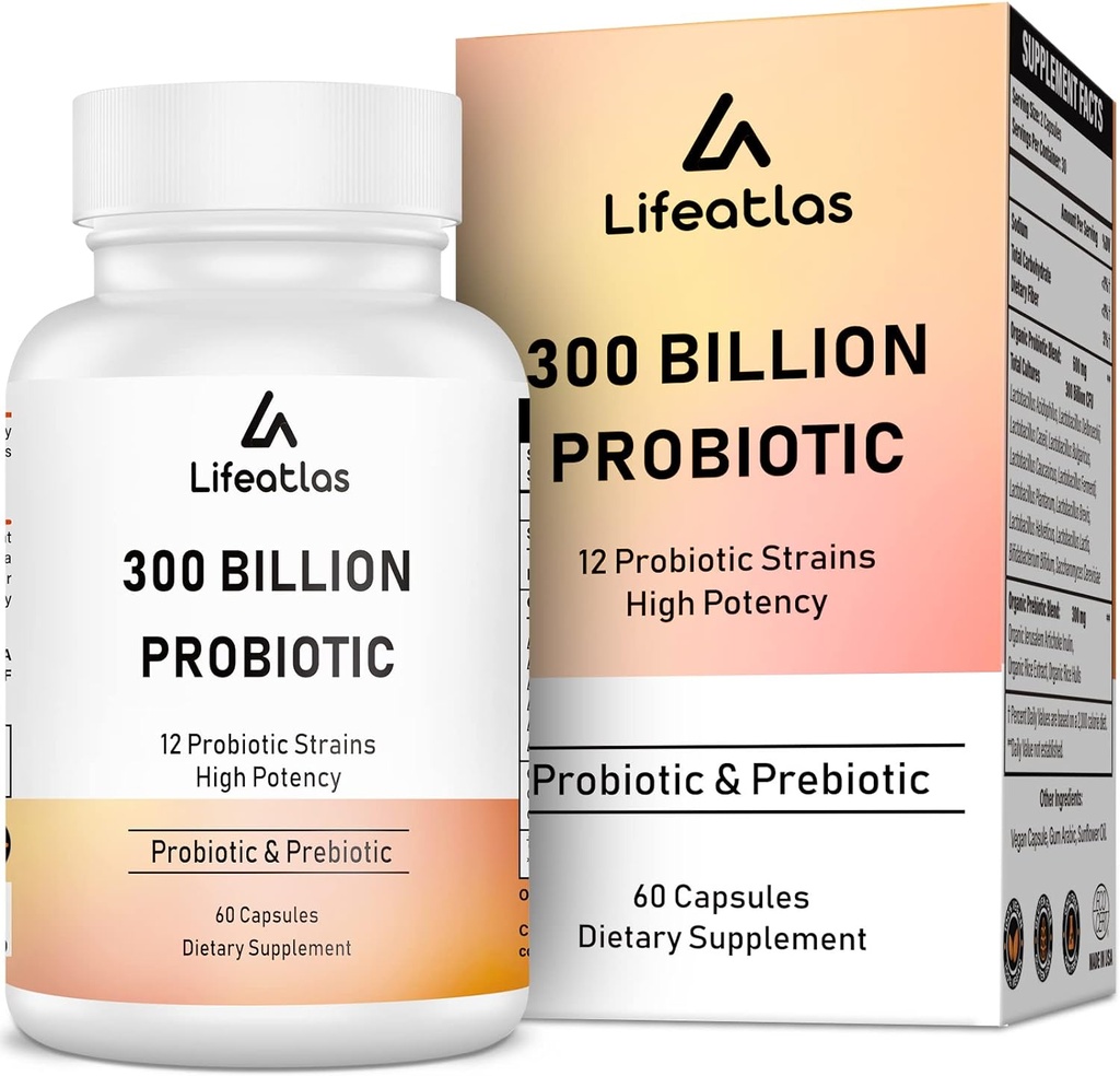 300 Billion KSV Probiotikai - Probiotikai moterims ir vyrams, 12 Probiotinės padermės Plus Prebiotikai, imuninei ir digestic, Gut Health, Gas Bloating, SheldStable - 60 cps