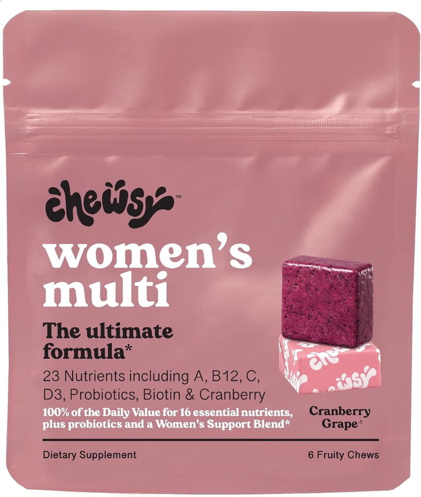 Chewsy - Women's Multivitamin Chews - Immune and Energy Support, Vitamins C, B12, A, D, E, Folic Acid, Probiotics, Biotin - 6-Day Supply