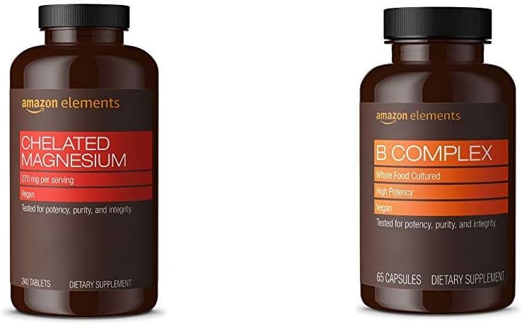 Elementai Chelated magnio glicinatas (240 tablečių) ir elementai B kompleksas (65 kapsulės)