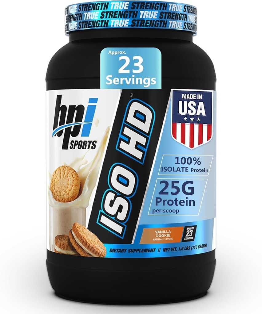 BPI Sports ISO HD Isolate Protein Powder – 100% Whey Isolate, Protein Powder for Muscle Gain - Vanilla Cookie - 1.6 Lb - 23 Servings