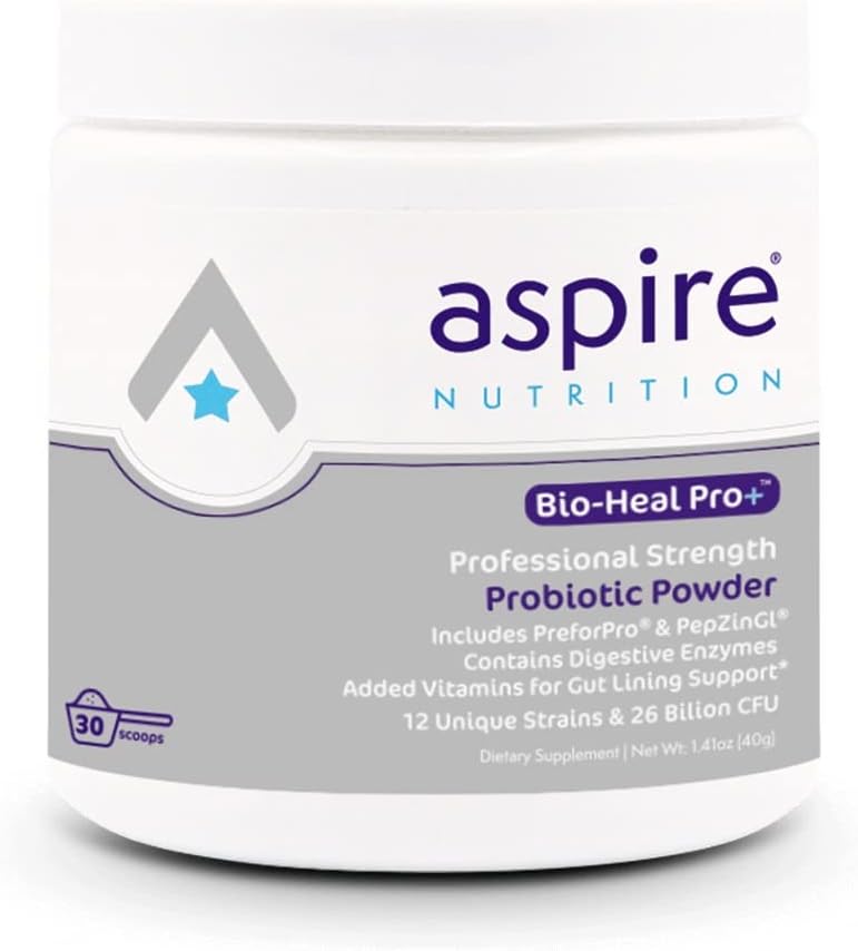 Aspire Nutrition Bio- Heal Pro + 6- in-1 Probiotinių miltelių papildas - Kasdien Probiotinė Formulė moterims, vyrams ir vaikams - 30 dienų tiekimo