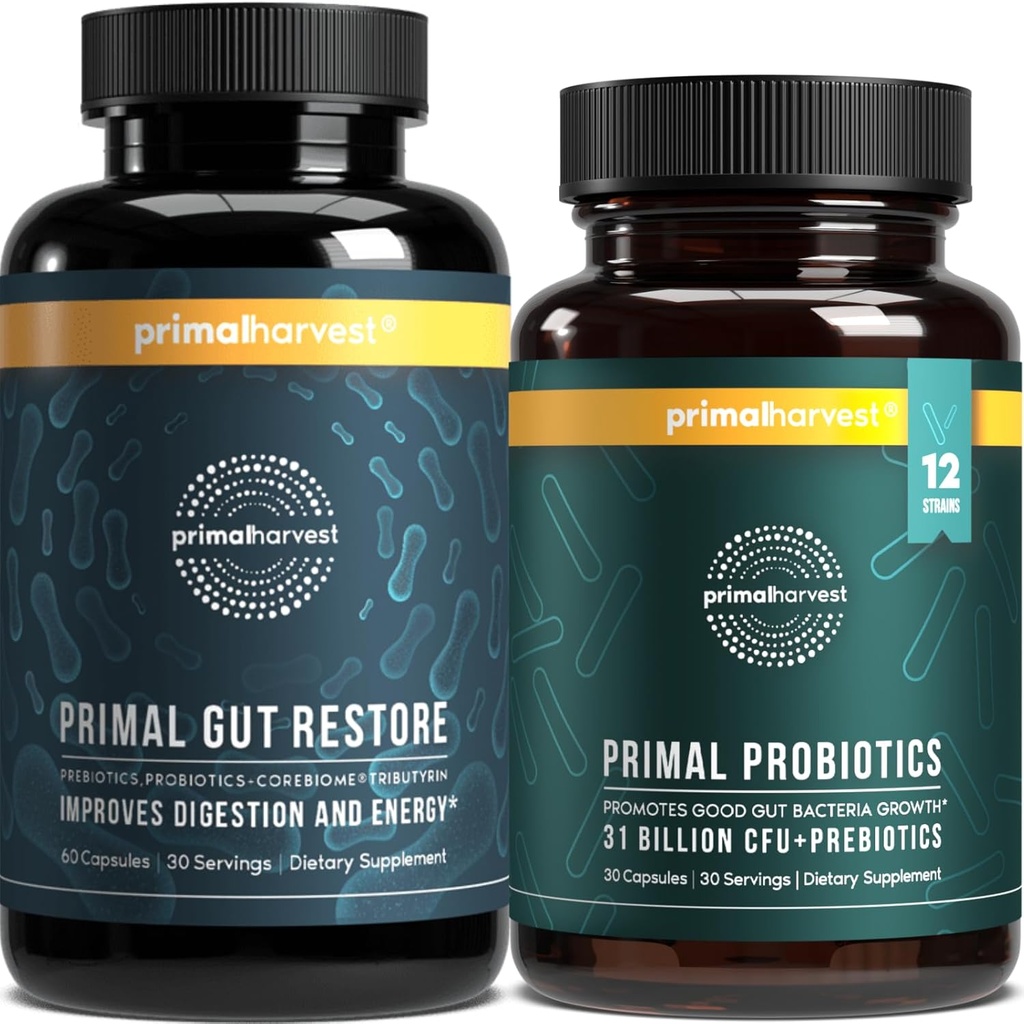 Geriausi derliaus probiotikai & Gut Health papildai moterims ir vyrams Pre ir probiotikai su 31 Billion KSV ir Gut Restore Digestion Pills Bundle