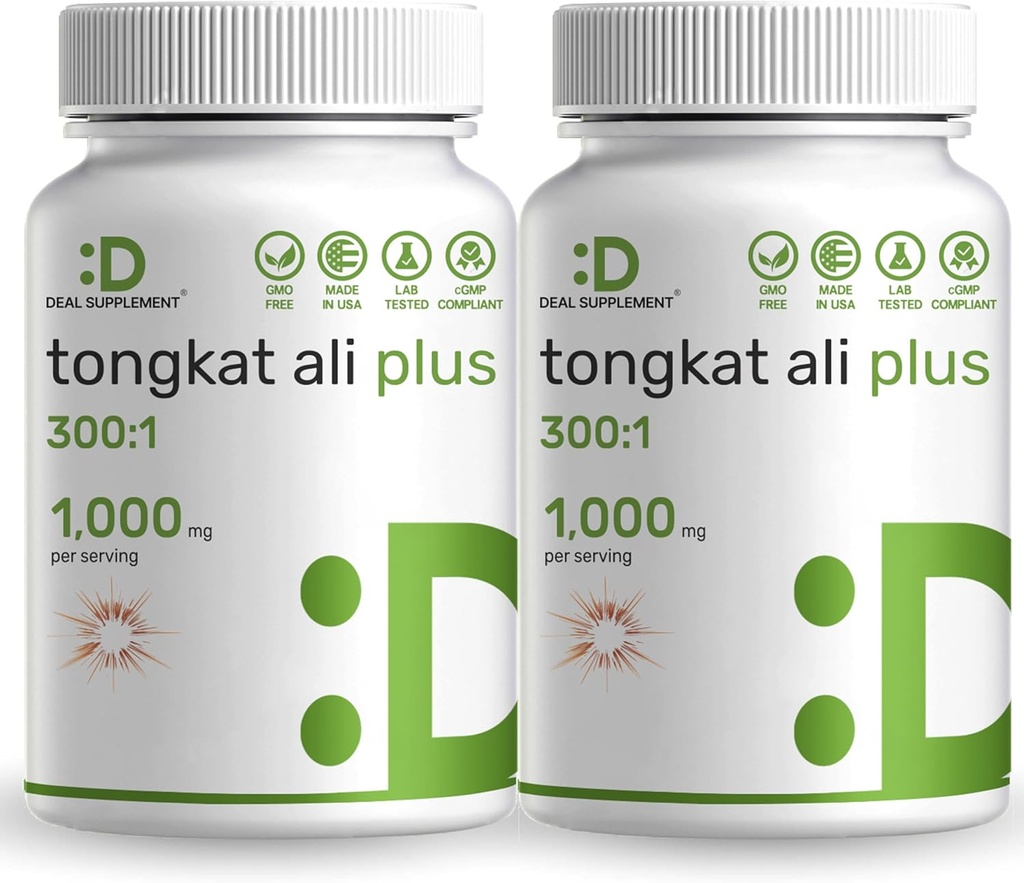 2 Pack Tongkat Ali ekstraktas 300: 1 su Horny Goat Weed 1,100mg, 480 * Capsules - Indonezian Longjack Eurycoma Longifolia Root - Ekstra stiprumo žolinis priedas energijai