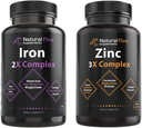 Zinc Supplement Complex with Copper and Vitamin C - Natural Flow 3X Zinc Carnosine and Iron Supplement 2-in-1 Complete Complex - Natural Flow 2X Heme and Chelated Non Heme Iron Bisglycinate