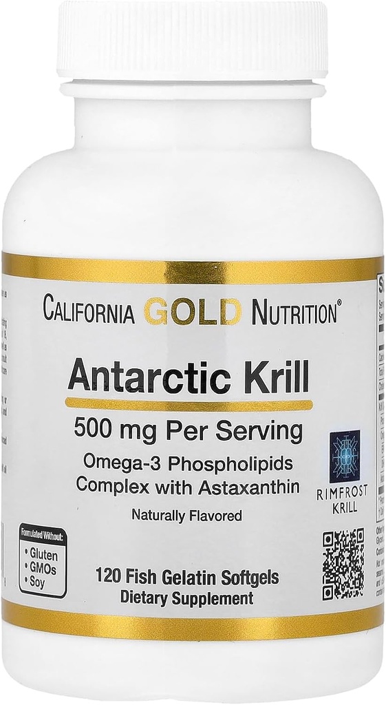 California Gold Nutrition Antarkties krilių aliejus, Ultra- High Omega-3 su Astaxanthin, Natūralios braškių ir citrinų skonio, Ne GMO, Gluten Free, 500 mg, 120 Žuvis Želatina Softgels, 2 Pack