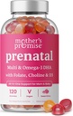 Prenatalinė Vitaminas Gummies su DHA ® 124; Vegan Prenatal Vitaminai moterims su Omega 3, Metilfolatas, Choline & D3, Nėštumas vitaminai vaisiaus vystymuisi ® 124; Gummy multivitaminų priedas, 120 Skaičiavimas