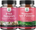 Bundle of PMS Support and Saw Palmetto for Women - Hormonų balansas su DIM, Chasteberry, Black Cohosh & Ashwagandha už laikotarpį Cramms ir Saw Palmetto ekstraktas su Maca Root & Biotin plaukų slinkimas