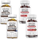 ORGANICS NATURA Black Seed Oil Capsules (2 buteliai) & Sea Moss Gummies (2 buteliai) ® 124; Vegan Softgels, plaukų, odos, širdies, bendros paramos, plaučių Detox, energijos, Mucus Clear, Skyrius, Digestion Omega 3s