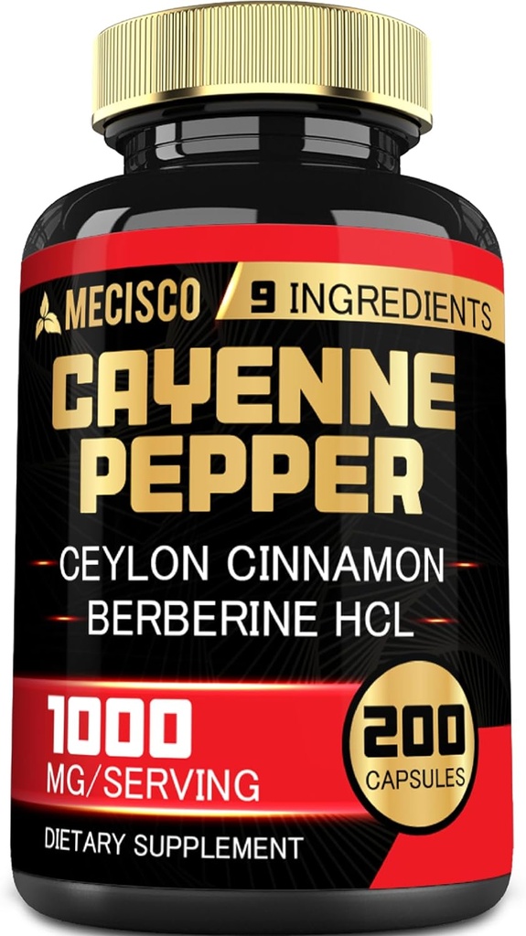 Cayenne Pepper kapsulės su Termerijos Curcumin šaknis, Berberino HCl, Ceilonas Cinnamon Bark & Daugiau - 200 Capsules - Parama Digestion Health, Imuninė sistema & Kūno balansas