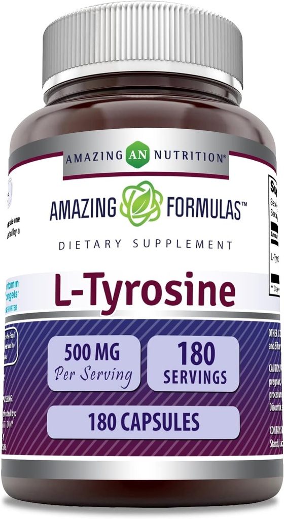 Amazing Formulas L-Tyrosine Amino Acid Supplement | 500 Mg per Serving | 180 Capsules | Non-GMO | Gluten-Free | Made in USA
