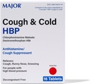 Major Cough and Cold HBP Tablets - Antihistamine and Cough Suppressant for People with High Blood Pressure - Dextromethorphan HBr, Chlorpheniramine Maleate - 16 Count (1 Pack)