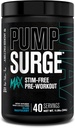 Jacked Factory Pumpsurge Max Stim Free Pre Workout - High-Performance Caffeine Free Pre Workout with L-Citrulline, N03-T Arginine Nitrate & Glutathione - 40 Servings, Blue Raspberry