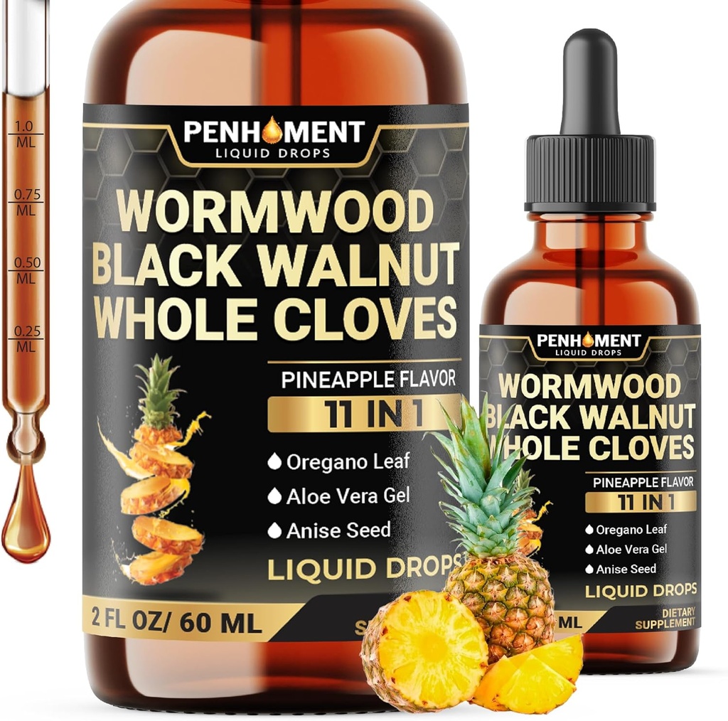 11in1 2100mg Black Walnut Wormwood Cleves Tinture, Oregano & 7 More - Wormwood Liquid Drops -Pineapple Schior - 2 FL OZ - 60 dienų tiekimas