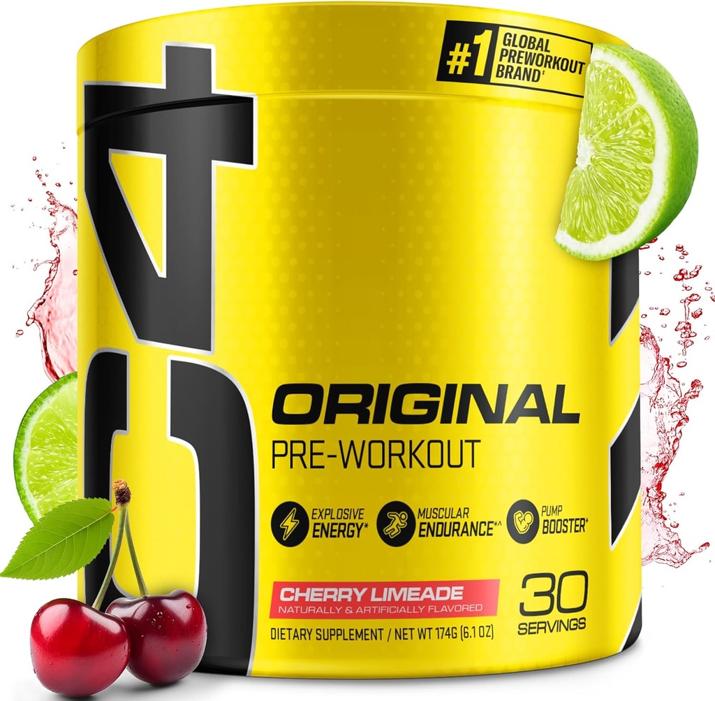 Cellucor C4 Original Pre Workout Mill Cherry Limeade, 124; Vitaminas C, skirtas imuninei paramai, 124; Nemokama cukraus ruošimo energija vyrams ir moterims 124; 150 mg kofeinas + beta alaninas + kreatinas 124; 30 Paslaugos