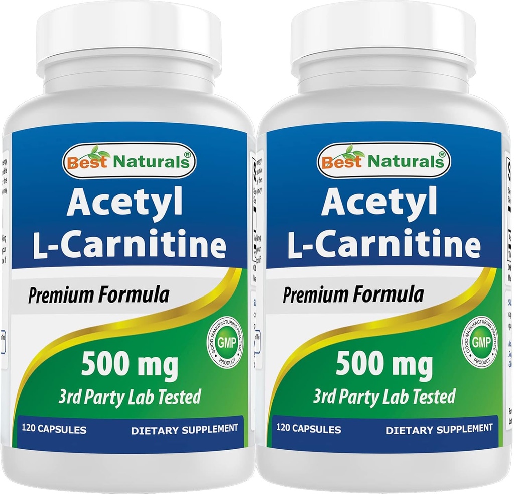 Geriausi Naturals Acetil L- karnitinas (ALCAR) 500mg, 120 kapsulės, 120 Servings - Non- GMO ir Gluten Free, 1 kapsulė per Serving (2 pakuotė)