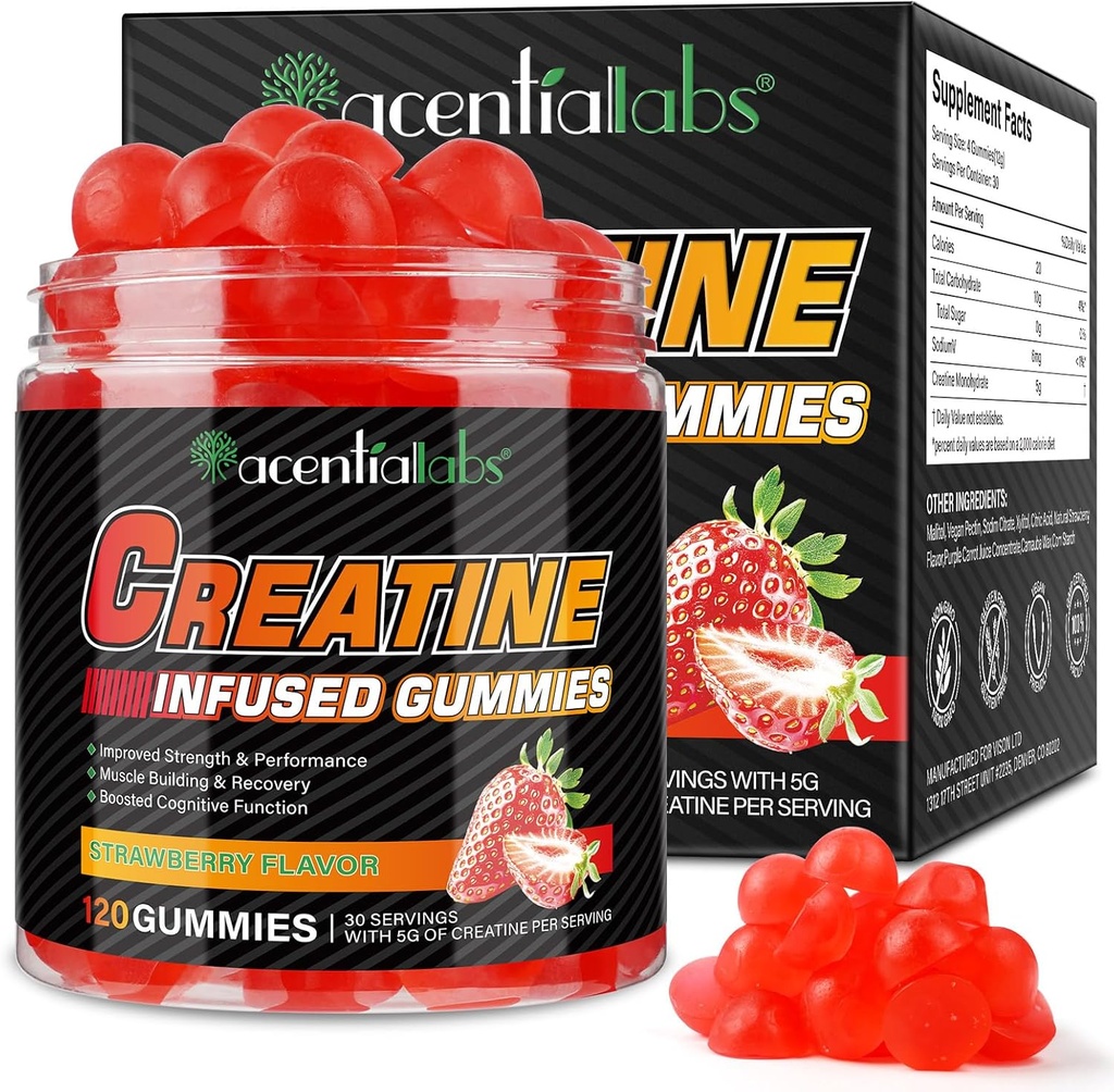 Creatine Monahydrate Gummies for Men Women Muscle Growth, Sugar Free - Improve Strength & Performance, Bulk Supplements Creatine - Pre Workout Gummies- 120pcs