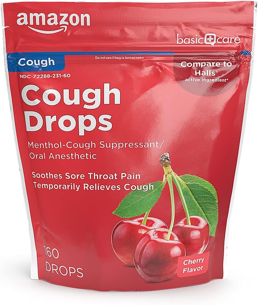 Amazon Basic Care Cherry Cough Drops, 160 skaičius (anksčiau SoundHealth)