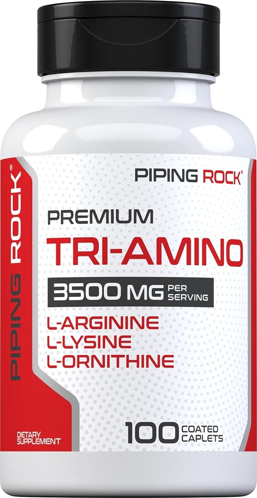 Piping Rock Tri Amino priedas, 124; 100 Caplets, 124; kompleksas su L-argininu, L-ornitinu, L-lizinu, 124; Vegetarian, Non-GMO, Gluten Free