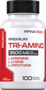 Piping Rock Tri Amino Supplement | 100 Caplets | Complex with L-Arginine, L-Ornithine, L-Lysine | Vegetarian, Non-GMO, Gluten Free