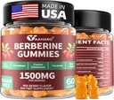 Berberinas su Ceilonas Cinnamon Gummies - 1500mg Berberino HCI papildymas chromu, turmeriu ir pieno tirštikliu - Imuninė parama moterims ir vyrams - 60 Cukraus nemokamai Gummies