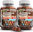 15in1 grybų gummies su Lion 's Mane Turkey Tail Cordyceps Reishi Chaga Sweet Toot Maitake Meshima Poria Cocos Shiitake Tremella, Oyster Agaricus Mushrows vyrams ir moterims priedas - 2Pack