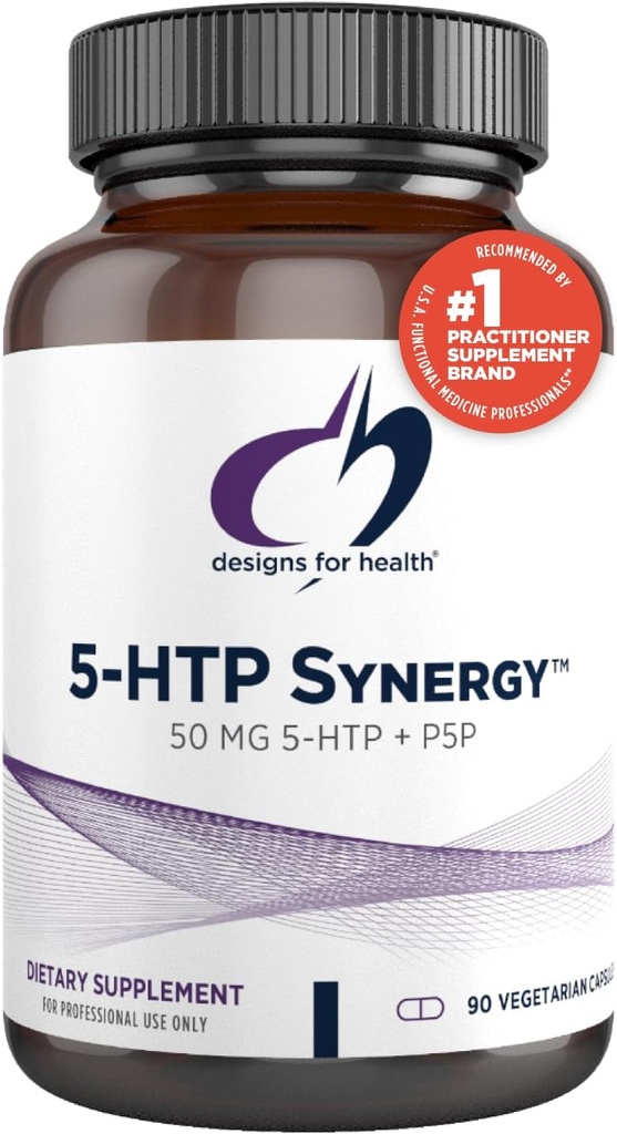 Dizainas sveikatai 5-HTP 50mg su vitaminu B6 (P-5-P) - 5-HTP sinergija 50 mg papildas - Serotonino pirmtakai padėti sveiką nuotaiką + apetitą (90 kapsulių)