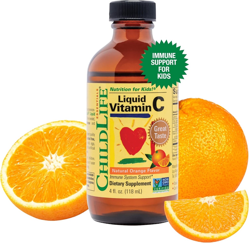 CHILDLIFE ESSENTIALS Liquid Vitamin C - Pure Vitamin C Liquid Supplement for Kids, Toddlers, & Babies, Immune System Support, Natural Orange Flavor, 4 Fl Oz (Pack of 1)