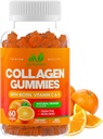 Kolagenas Peptides Gummies su biotinas, Vitaminas C & E moterims ir vyrams - Premium hidrolizuotas Collagen Type I & III plaukų, odos ir nagų parama - Gluten- Free, Non- GMO - 60 Gummies (30 Paslaugos)