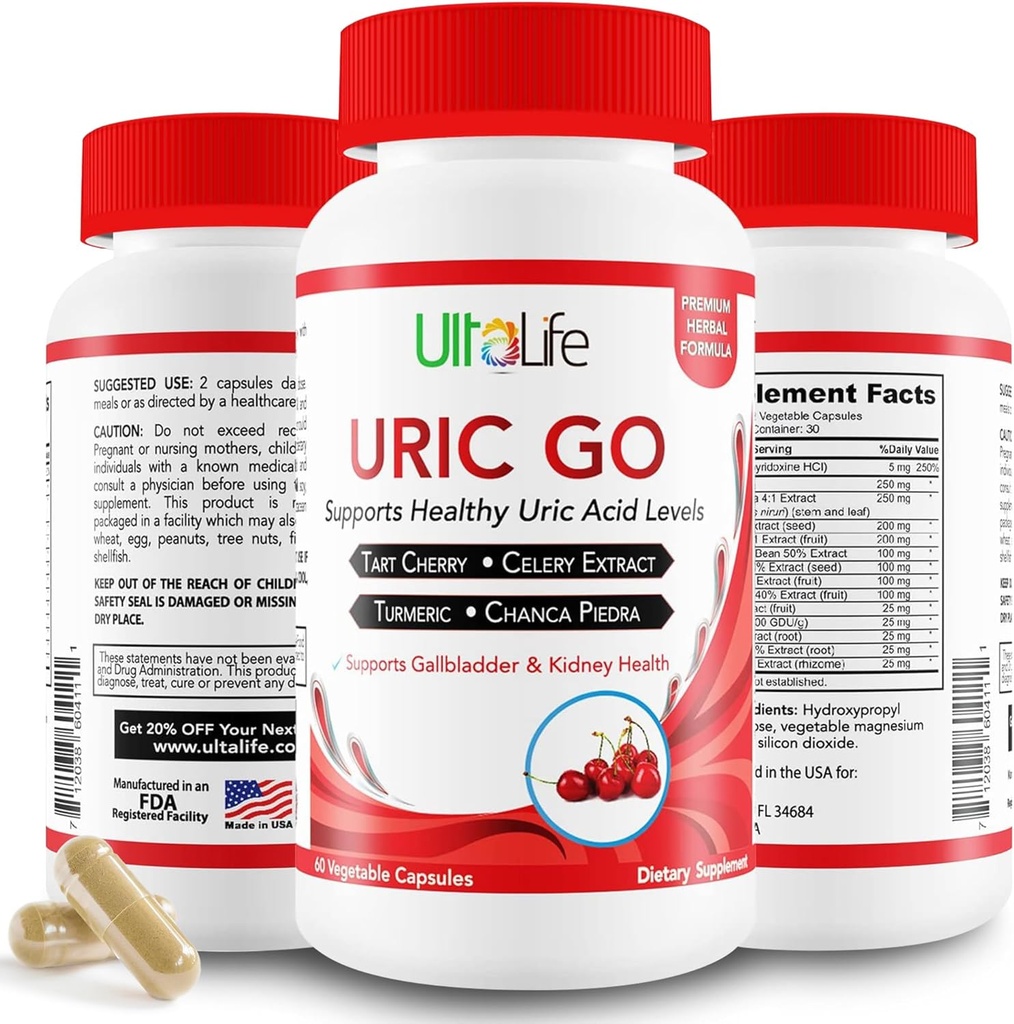 # 1 URIC GO Uric Acid Cleanse Support for G.O.U.T - Natural Dual Cleanse Detox Formulės Chanca Piedra, Celery Seed, Tart Cherry, Spangberry, Granate, Turmeric, Vegan Non- GMO 60 Capsules