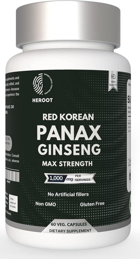Panax Ginseng kapsulė 500 MG vienam tiekėjui energija, atmintis ir smegenų sveikata, ne GMO (60 kapsulių pakuotė)