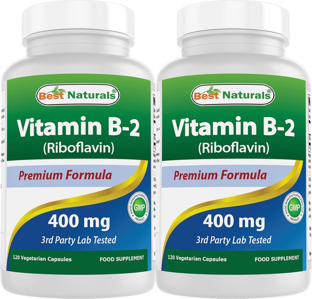 Geriausi natūralūs vitaminai B2 (riboflavinas) 400mg - Migrena Relief - Veggie Capsules - Cosezyme Prekursor - 120 Skaičiavimas (120 skaičius (2 rinkinys))