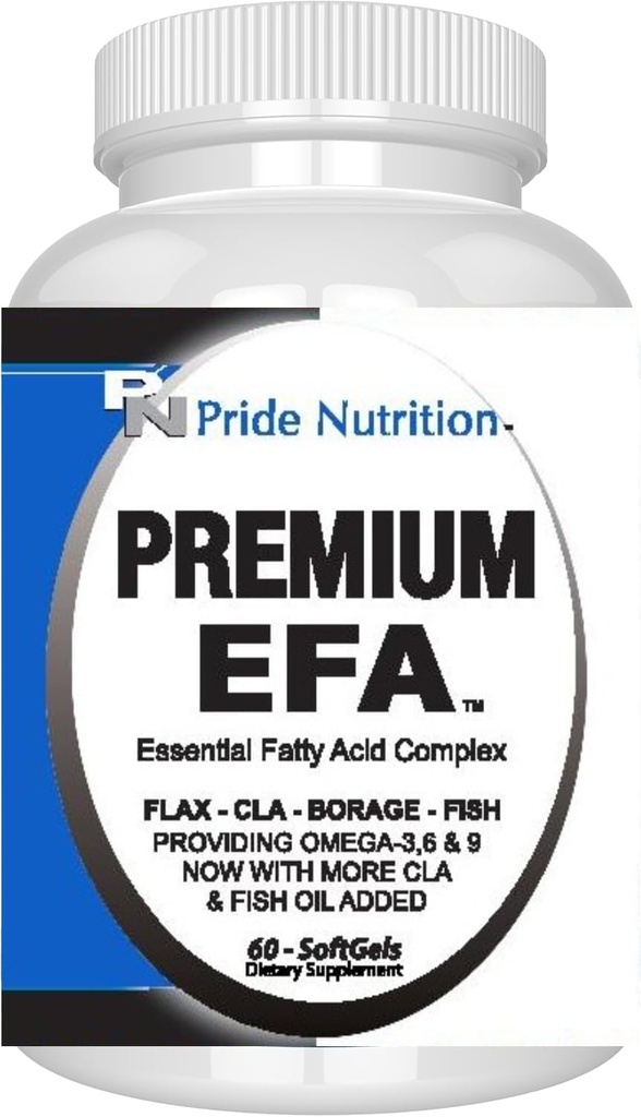 Pride Nutrition Premium EFA Omega 3 -6-9 Priedas vyrams ir moterims 5 in 1 - EPA, DHA, GLA, ALA & CLA Eteriniai riebalų rūgštys su žuvų aliejumi - Softgel piliulės