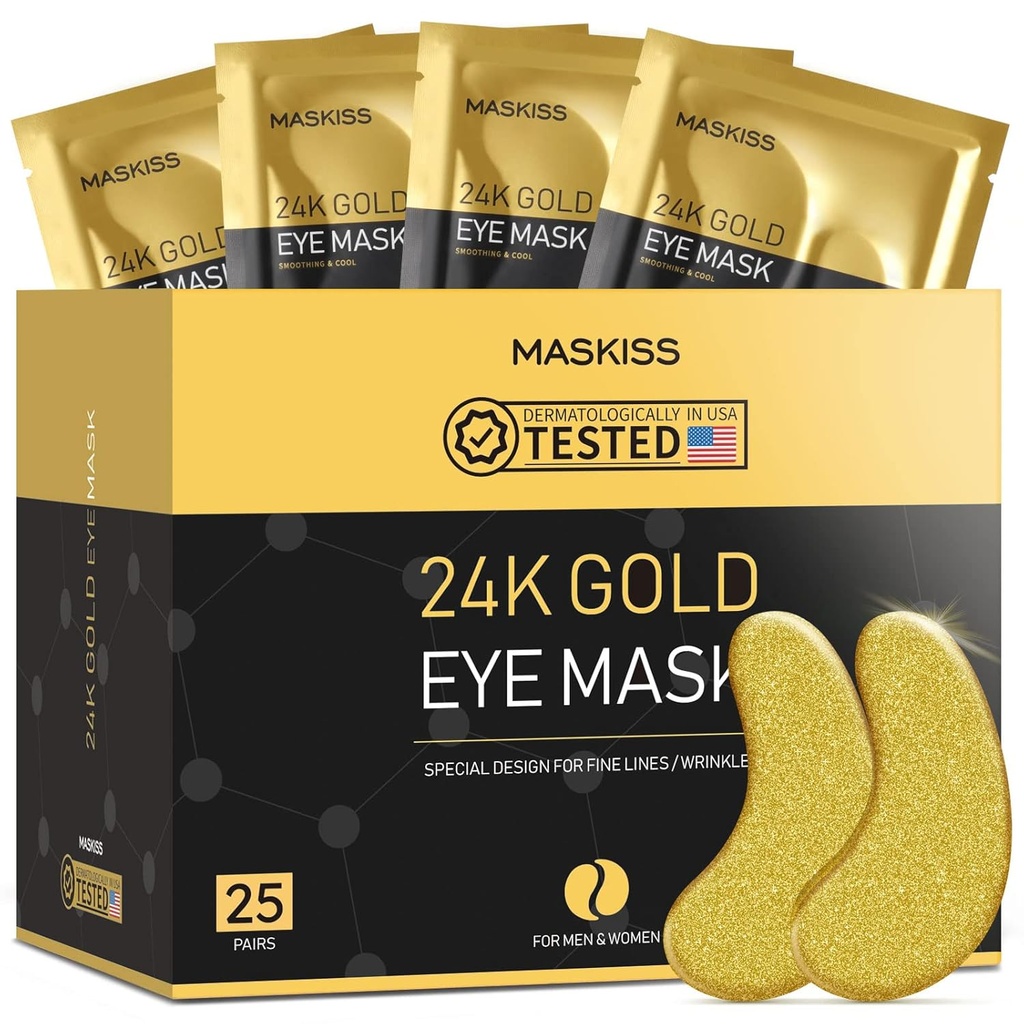 24k Auksinis po akių pleistrai (25 poros), akių kaukė, Collagen odos priežiūros produktai, Akių pleistrai pufy akis, akių kaukės tamsūs apskritimai ir paburkimas