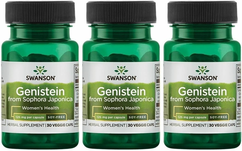 Swanson Soy-Free Genistein - Plant-Based Natural Supplement for Women - Comfort & Balance - (60 Veggie Capsules, 125mg Each) 3 Pack