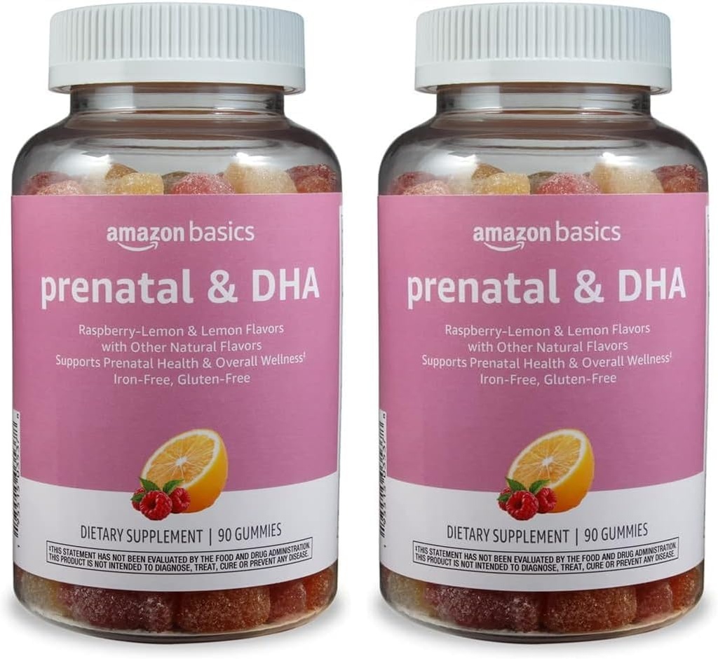 Amazonės pagrindai Prenatal & DHA Gummy, Rasberry & Lemon Flavor, 90 Count (anksčiau Solimo) (2 rinkinys)