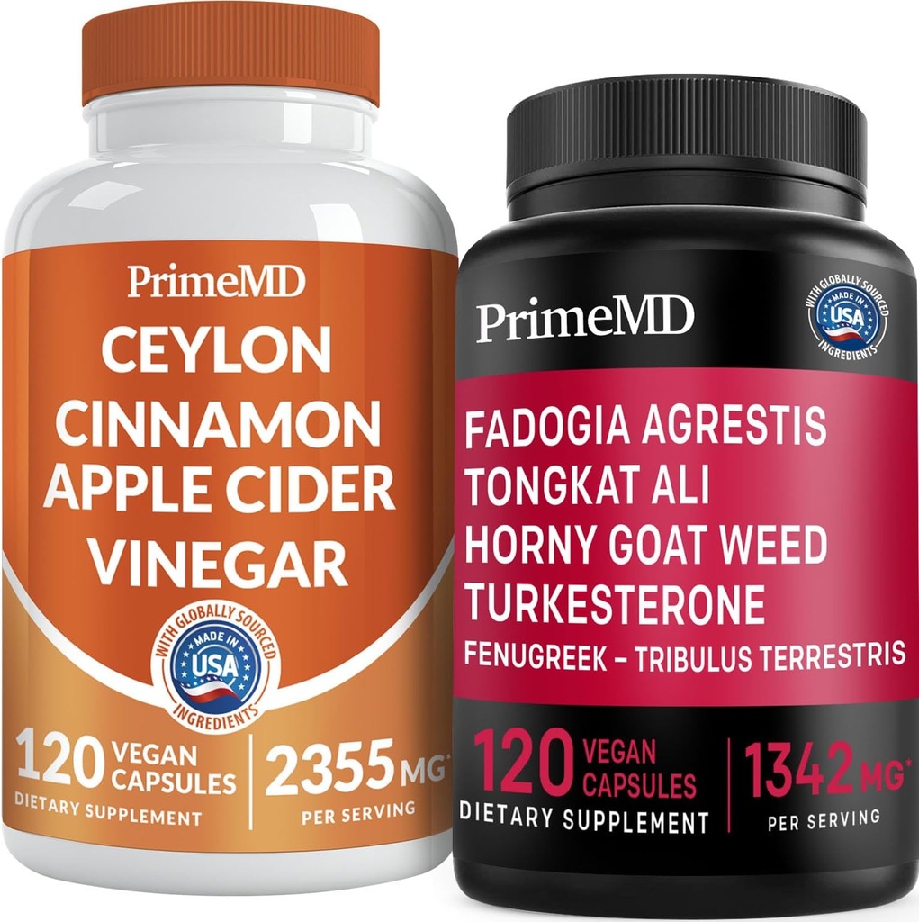 Ceilonas Cinnamon (1pk) ir Fadogia Tongkat Ali (1pk) Priedas Bundle - Stiprūs vitaminai širdžiai, energijai, raumenims, testosterono, & Imuninė parama - Non-GMO, Vegan, Gluten- Free