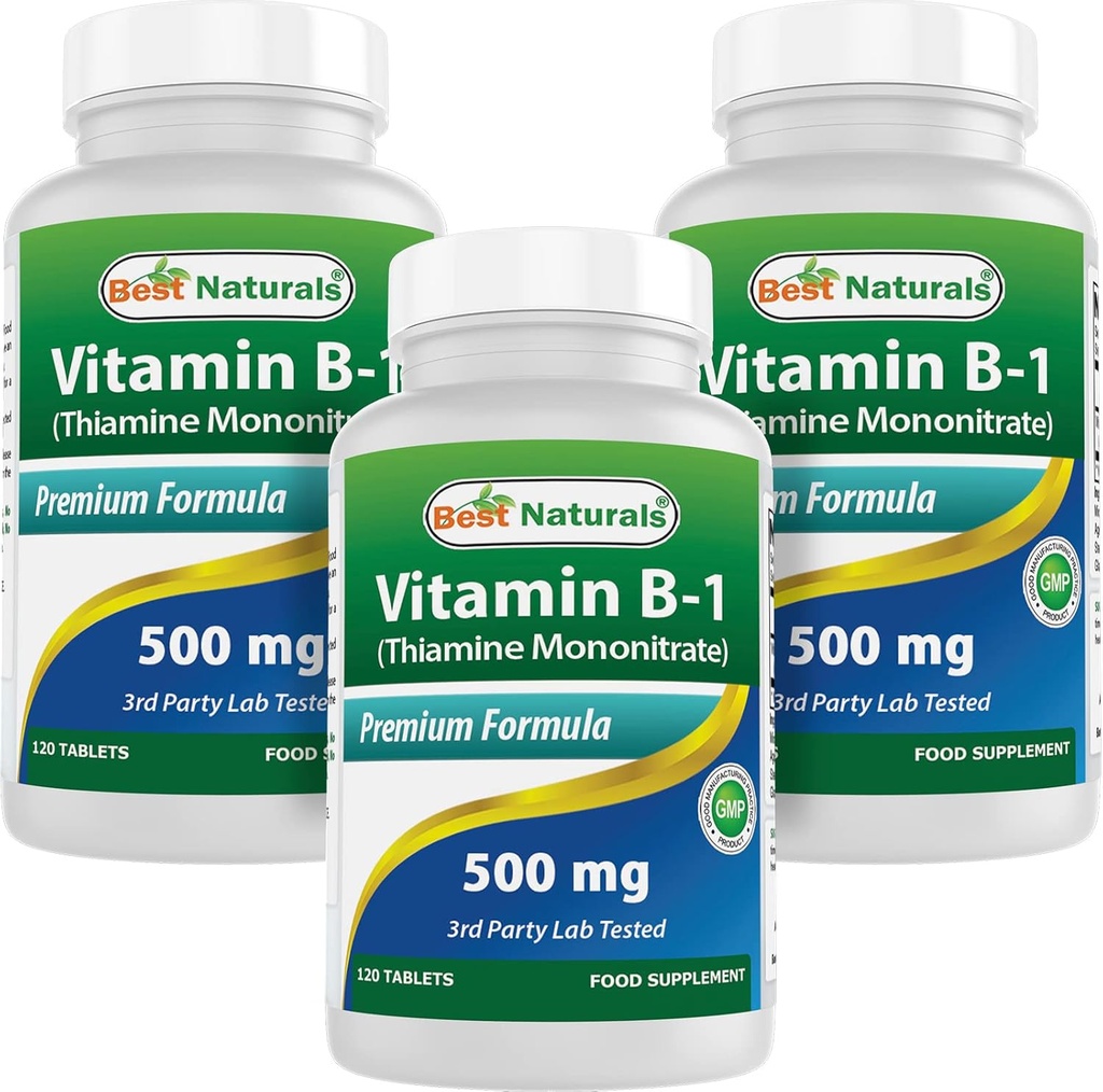 Geriausi natūralūs vitaminai B1 Tiamino mononitratas 500 mg 120 tablečių (120 tablečių (3 tablečių pakuotė))