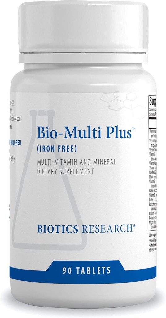 Biotics Research Bio Multi Plus Free Multivitaminų, Chelated Minerals, Iron Free, Emulsified Fat Soluble Vitaminai, High Antioksidants, SOD, Caatase 90 tabletės