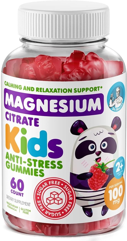 DR. MORITZ nemokamai Calm magnio gummies vaikams ir suaugusiems - Non-GMO Vaikai Magnis Gummies - Aviečių skonio - 1-pakuotė (60 skaičius)