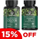 PlantFusion Vegan Calcium & D3 Bundle - Premium Plant pagrindo kalcio 1000mg ir D3 2000IU papildai kaulų augimui, tankiui ir stiprumui & imuninei paramai