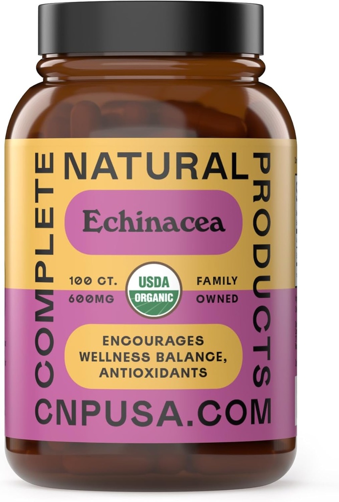 Visi natūralūs produktai Organiniai Echinacea kapsulės 600mg, 100ct ® 124; Plant pagrindu, Imuninė sistema & Sezoninė sveikatingumo parama