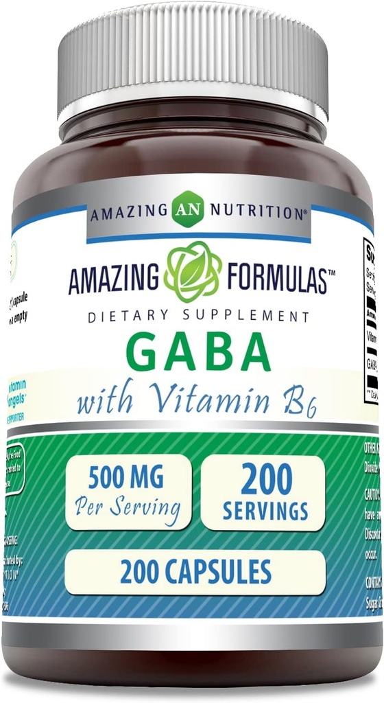 Nuostabios formulės GABA su vitaminu B6 Papildymu 124; 500 Mg vienam servinčiam 124; 200 kapsulių Bendrijoje 124; ne GMO 124; Gluten Free 124; Pagaminta JAV