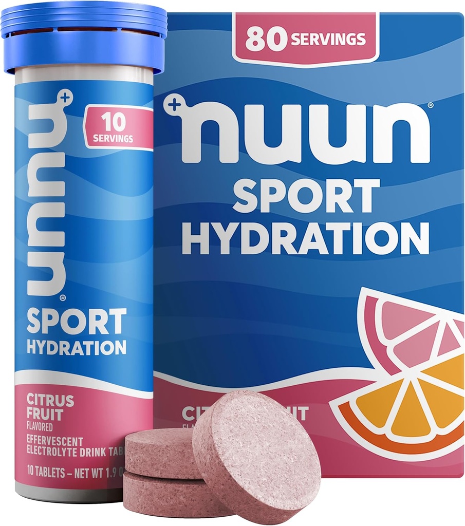 Nuun Sport Electrolyte tabletės su magnio, kalcio, kalio, chlorido ir natrio, Gluten Free & Vegan, Citrus Fruit, 8 Pack (80 Servings Total)