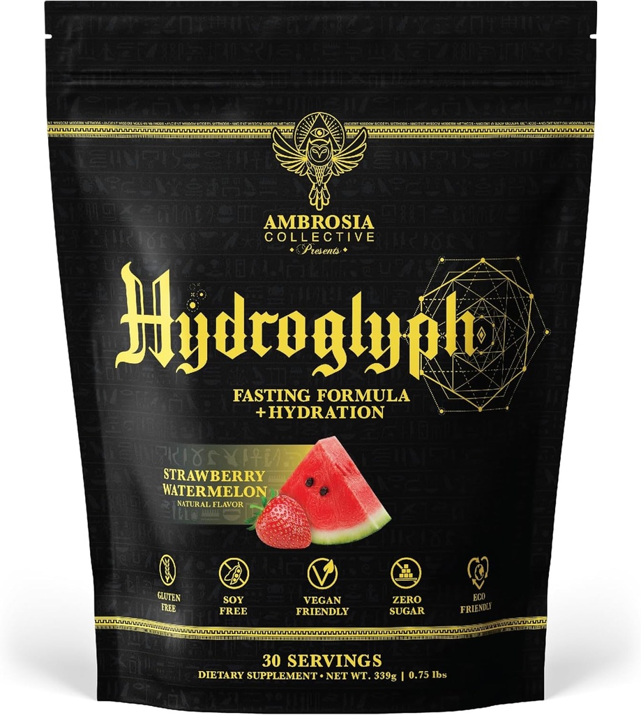 Ambrosia Hydroglyph Intraworking Formulės w / BCAA + EAA + Electrolytes Hydration Milteliai apsaugoti liesos raumenų, 0g Cukraus Likimo drėkinimo gėrimų mišinys, Pagaminta w / Kokoso vanduo (braškių arbūzas)