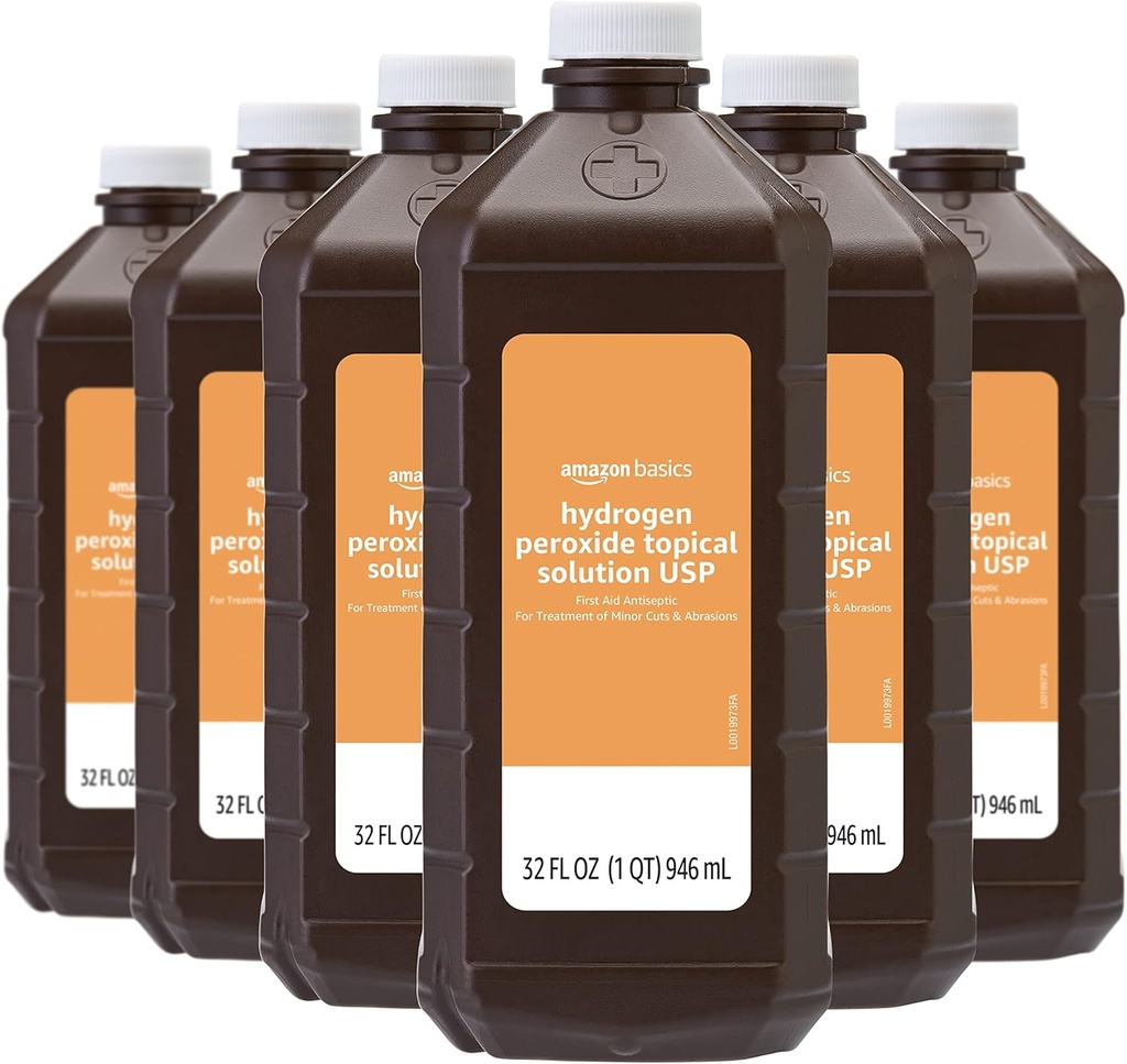 "Amazon" pagrindai vandenilio peroksidas Topical Solution USP, Unflavored, 32 Fl Oz, Pack of 6