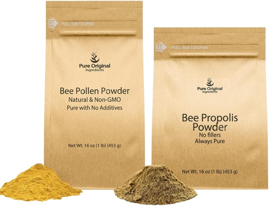 PURE ORIGINAL INGREDIENTS Bee Pollen milteliai ir Bee Propolis milteliai Bundle, 1 LB Kiekvienas, No Filers, Lab Patikrinta