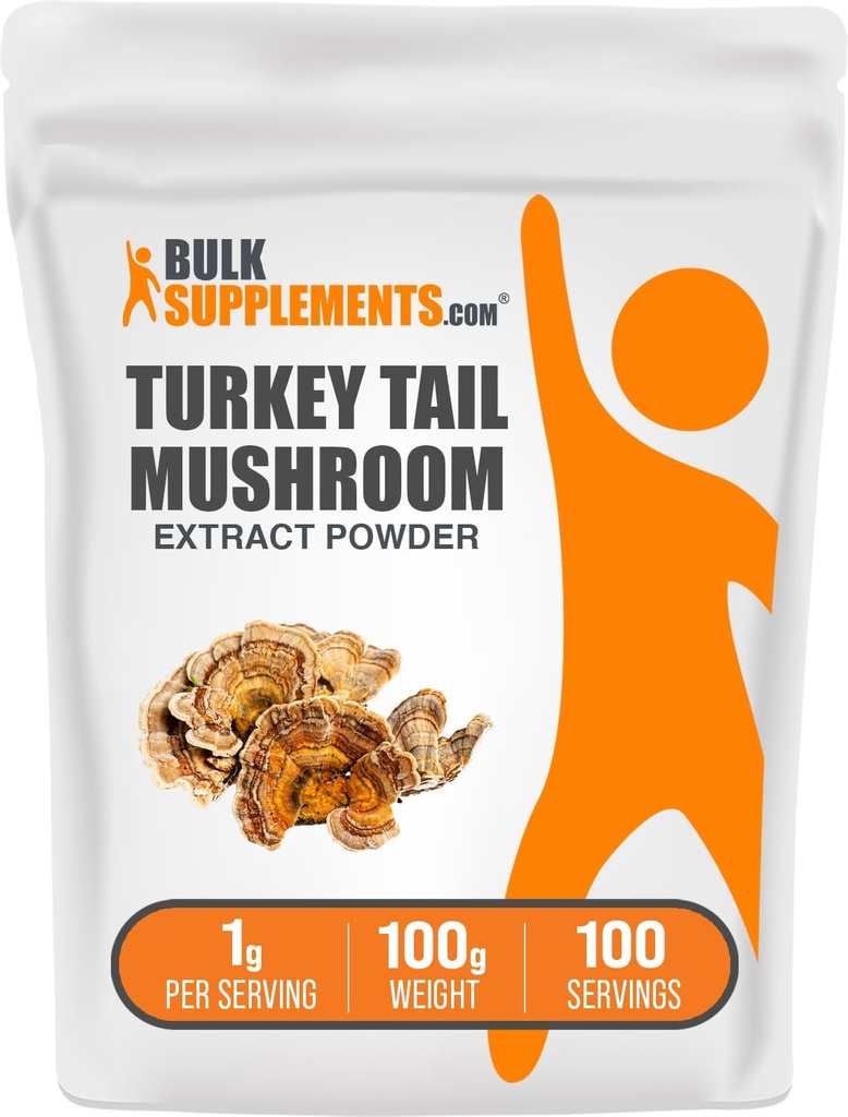 BulkSupples.com Turkija Uodegų grybų ekstraktas Milteliai - Coriolus Versicolor ekstraktas, Grybų priedas - Vegan & Gluten Free, 1g per Serving, 100g (3.5 oz) (Pakuotėje yra 1)