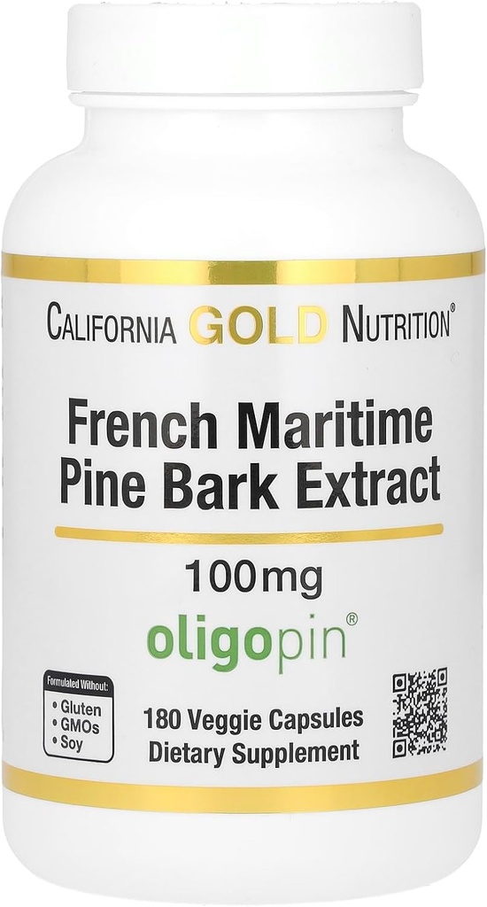 California Gold Nutrition Pine Bark ekstraktas, Prancūzijos jūrų, Oligopin, Antioksidantas Polifenolis, 100 mg, 180 Veggie Capsules
