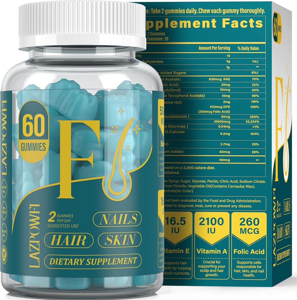 Biotinas Gummies - Plaukų oda ir nagų vitaminai vyrams ir moterims, Vegan Vitaminas B7, Palaiko Plaukų augimą ir stipresnis nagų, 30 Dienos tiekimas - Blueberry- 60 Katai