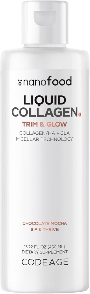 Codeage Liquid Collagen Priedas Šokoladas Skonis, Grožio Trim & Glow Liposomal Collagen Peptides, CLA konjuguota linolo rūgštis, hialurono rūgštis, vitaminas E, hidrolizuotas, ne GMO, 15.22 fl oz